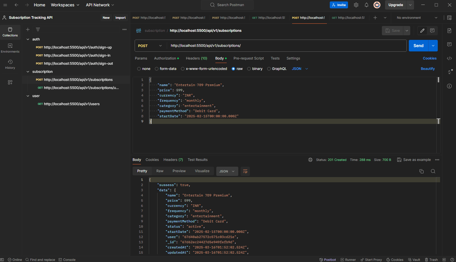 Subscription Tracking API