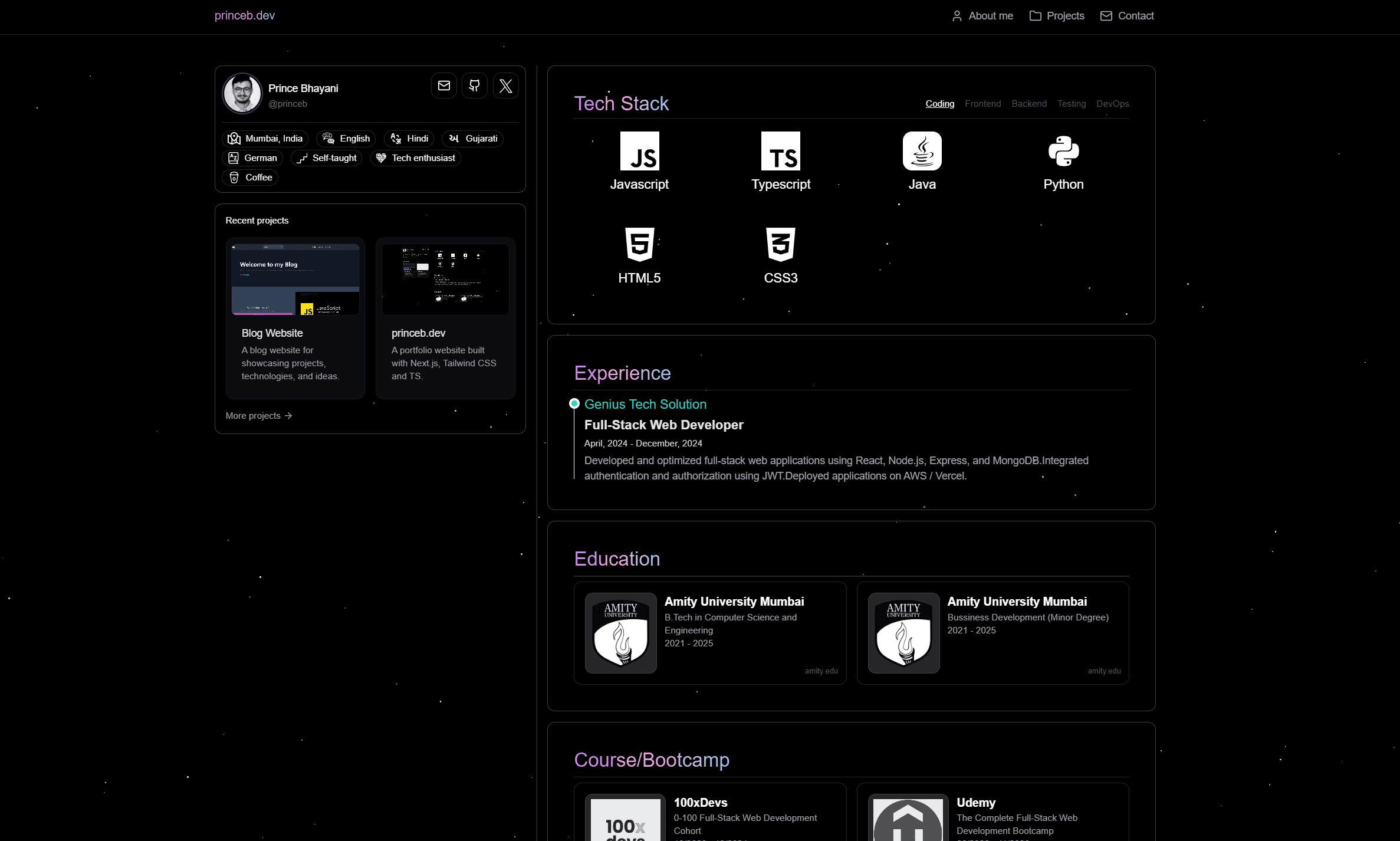 Screenshot of Portfolio website project